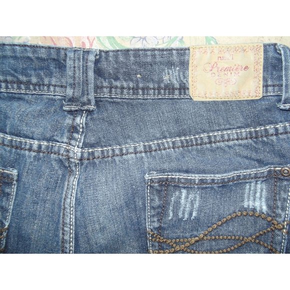 Rue21 Size 9/10 x 35" Thick Stitch Boot Cut Distressed Jeans blue 100% Cotton - Picture 10 of 11